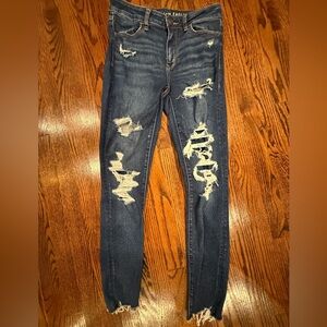 American Eagle Outfitters Women's Ripped Dark Blue Skinny Jeans